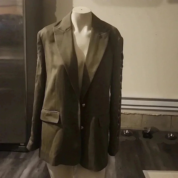 RAMY BROOK OVERSIZED OLIVE MAVE LACE UP SLEEVE BLAZER SIZE 4 - Picture 2 of 8